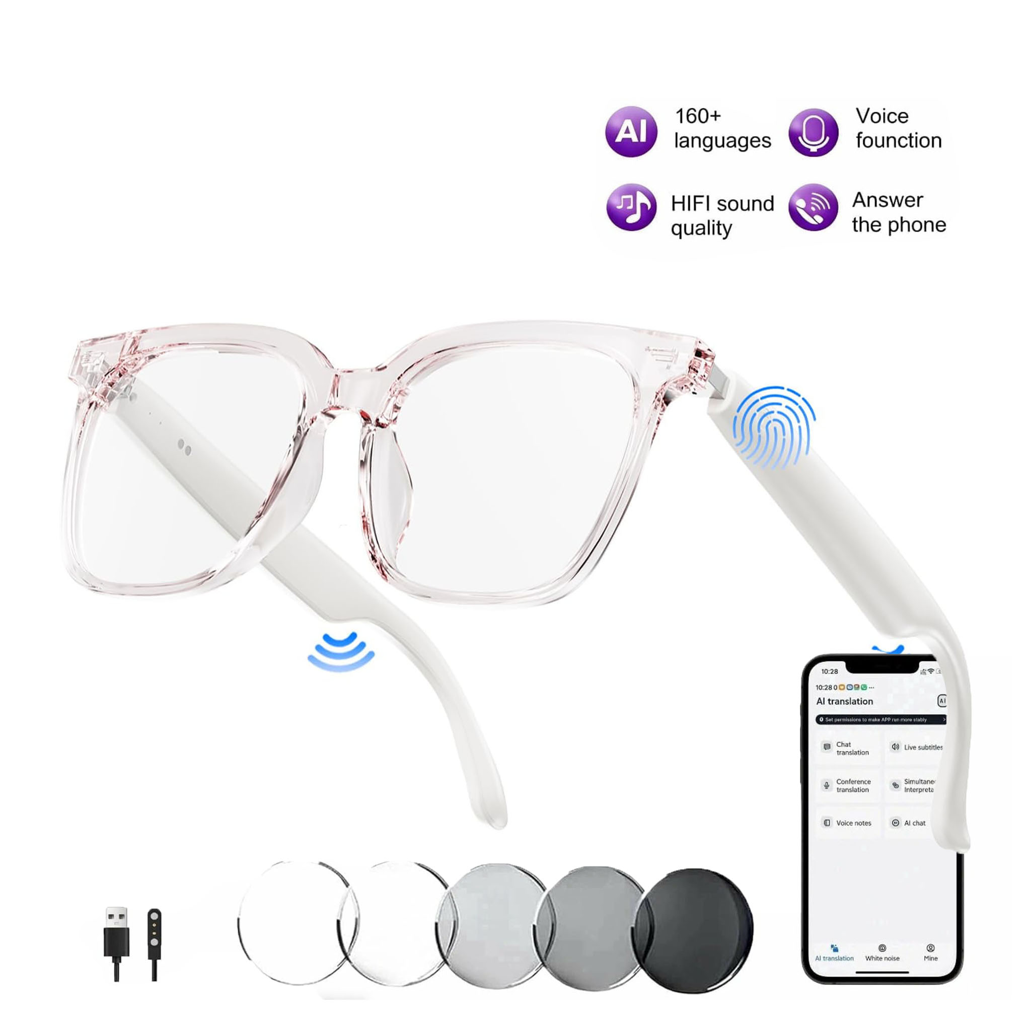 Pink Bluetooth Smart Glasses M - مراجعة Smart Glasses Lens وسعره