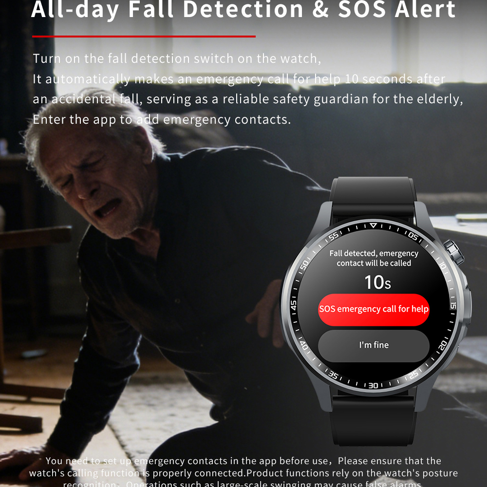 SOS Alert Heart Rate Fitness S - مراجعة Fall Detection Watch وسعره